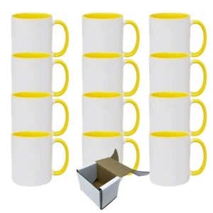 12-Pack 11oz Custom Sublimation Mugs - Yellow Inner & Handle w/ Gift Boxes - Picture 1 of 2