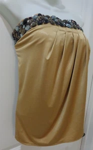 Cache'💗Beautiful Embellished Gold Strapless Faux Wrap Stretch Top💗NWT-Sz L - Picture 1 of 8