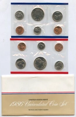 1986 Uncirculated U.S. Mint Set 10 Coins United States Philadelphia & Denver - Image 1 of 4