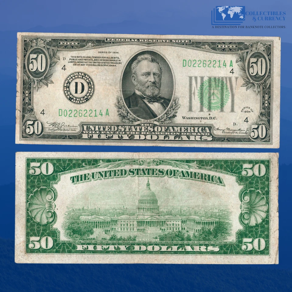Fr.2102-D 1934 $50 Fifty Dollars Federal Reserve Note Cleveland, DGS, VF #62214 - Image 1 of 1