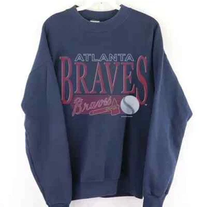 90s MLB Atlanta Braves Sweatshirt, Retro Baseball Shirt, navy color TE8773 - Picture 1 of 2