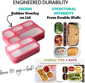 Kinsho Bento Box 6 Compartment & Mini Leak Proof Lunch Snack Utensil Set of 2 - Picture 1 of 4