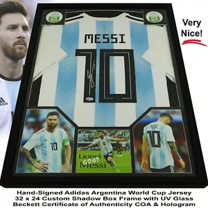 Lionel Messi Autographed Adidas Argentina World Cup Jersey Framed w/ BAS COA - Picture 1 of 16