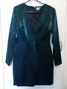 ASOS Green Metallic Plunge V Neck, Long Sleeve Party Dress - UK 8 - Picture 1 of 6