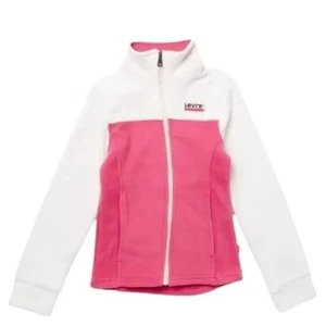 Levi's Girls Fleece Full Zip Pocket Colorblock Jacket Pink/White 3T 2-3YRS $45 - Picture 1 of 4