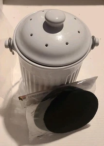 Komposteimer weiß Lebensmittelschrott Behälter Griff Nachhaltigkeit + 4 Filter. - Bild 1 von 5