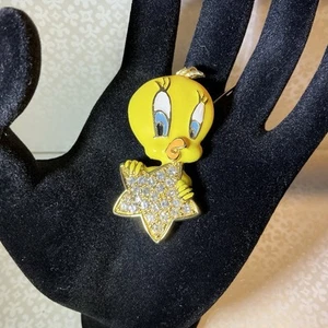Broche prendedor vintage Warner Bros amarillo estrás piolín pájaro brillante brillante - Imagen 1 de 8