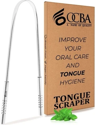 OCBA Natural Silver Tongue Scraper for Oral Health - 2 Pack