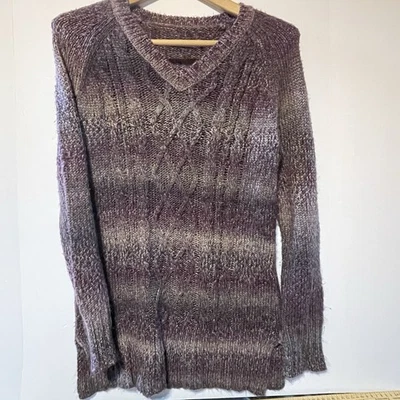 Suéter feminino Prana tamanho grande malha cabo gola V roxo cinza rosa - Imagem 1 de 4