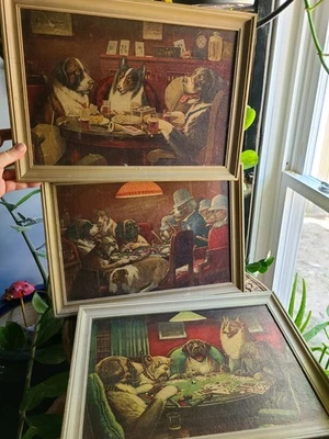 Perros jugando al póker impresiones x3 enmarcadas CM Coolidge arte mediados de siglo bar decoración 11x15 Foto 1 de 4