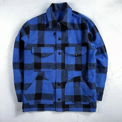 Filson CC Wool Mackinaw Cruiser Jacket Blue Plaid L Distressed VTG USA - Image 1 of 4