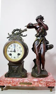 Art Nouveau French Table clock Statue by Ferrand Prelude - Picture 1 of 12