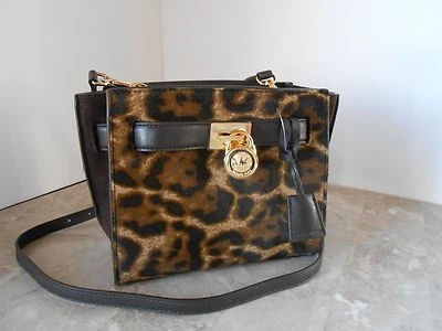 New MICHAEL KORS Hamilton Traveler Haircalf LEOPARD Messenger BROWN NWT $368 - Image 1 of 4