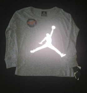 AIR JORDAN NIKE LITTLE GIRLS GRAY REFLECTIVE JUMPMAN LS TEE SHIRT 4 NEW  - Picture 1 of 2