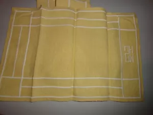 Vintage 6 Linen Golden Beige Cloth Napkins / Placemats SMH initials - Picture 1 of 4