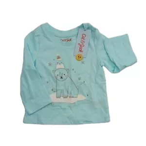Cat & Jack T Shirt Blue Winter Polar Bear Glitter Toddler Girls Size 5T - Picture 1 of 5