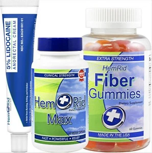 HemRid Complete Hemorrhoid Support System – Max Formula Lidocaine Cream & Fib... - Picture 1 of 7