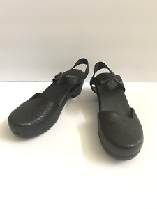 Dansko Black Tooled Leather Mary Jane Clog Closed Toe Sandals Size 40 US 9.5