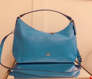 COACH EAST/WEST CELESTE CONVERTIBLE HOBO IN PEBBLE LEATHER F36628 SV/BLUEJAY - Picture 1 of 8