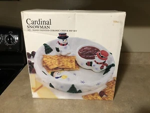 cardinal snowman 2pc hand painted ceramic chip and dip set New In Box - Picture 1 of 7