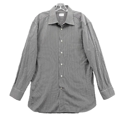 Ermenegildo Zegna Dress Shirt Men 43/17 Black White Striped Office Corpcore 90's - Image 1 of 4