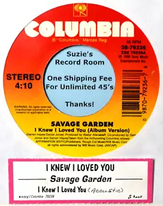 Savage Garden I Knew I Loved You -Pop Rock- Jukebox Strip & 45 7" Vinyl -COUPONS - Picture 1 of 3