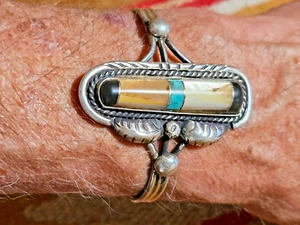 🔥COOLES OLD PAWN NAVAJO 50-60er TÜRKIS MULTI STEIN INLAY STERLING MANSCHETTENARMBAND - Bild 1 von 10
