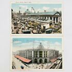 Boston Ma Antique Post Card Lot South Train Station And Quincy Market Ames Plow