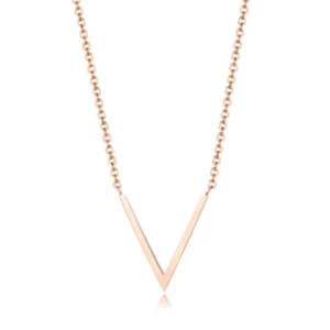 18K Rose Gold V Shaped Pendant Women's Stainless Steel Wedding Necklace+Earrings - Picture 1 of 9