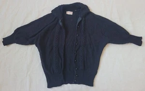 Vintage 50s Knit Sweater Top Cap Puff Sleeve Black Size XS/S Button Up FLAWS - Picture 1 of 13