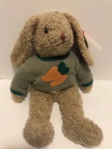 Collectible Ty Classic Plush 18 In Tan Curly Bunny Wearing Carrot Sweater EUC - Picture 1 of 9