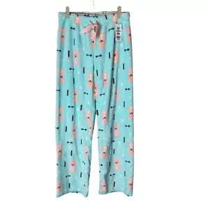 NEW Pugs Apparel Women Ultra Soft Fuzzy Blue Kangaroo Arrows PJ Pajama Pants MED - Picture 1 of 6