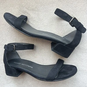 Stuart Weitzman Nudist June Black Suede Low Block Heel Ankle Strap Sandal US 5.5 - Picture 1 of 17