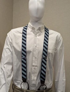 NWOT 1 3/8 Elastic Button End Braces Suspenders 35mm Blue Navy White Diagonal - Picture 1 of 3
