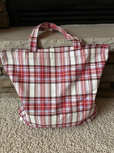 Neu mit Etikett J Crew Beuteltasche Tasche weiß verschneit Tartan Urlaub kariert Baumwolle Canvas K7433 - Bild 1 von 5