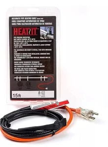 Heat It HISD 15 Ft Automatic Pipe Heating Cable w/ Built In Thermostat...Sealed - Picture 1 of 7