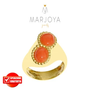 Anello in corallo naturale e argento 925 dorato, chevalier - Imagen 1 de 4