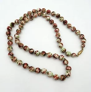 Vintage Necklace 28" Brown Green Swirl Molded Beads Seed Bead Spacer Lightweight - Picture 1 of 7