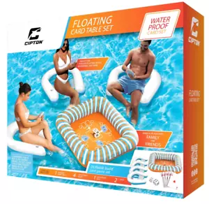 NEW! Cipton Floating Water Proof Card Table Pool Set w/ 4 Inflatable Seats - Picture 1 of 5