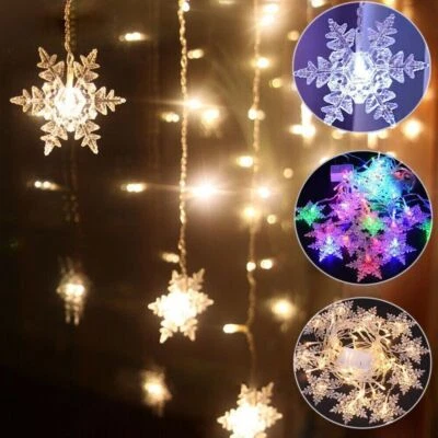 96LED Snowflake Fairy String Lights Curtain Window Christmas Party Wedding Decor - Image 1 of 4