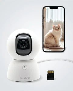 Cámara de seguridad interior panorámica con tarjeta SD para mascotas/niños/hogar, grabación 24/7... - Imagen 1 de 7