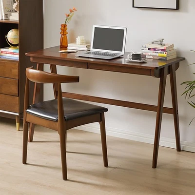 Computer Desk with Drawers, Solid Wood Writing Desk, Mid Century Modern Home ... - Image 1 of 4