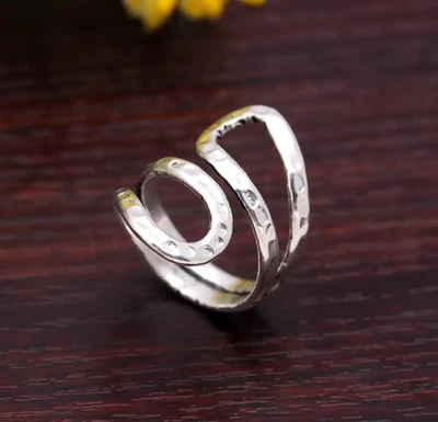 Hammered Spiral Wrap Ring | 925 Sterling Silver Adjustable Statement  All Size - Image 1 of 4
