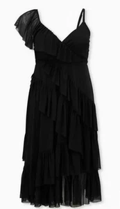 Torrid Womens Black Midi Mesh Ruffle Surplice Dress Size 2 (2X / 18-20) - Picture 1 of 14
