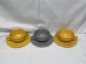 VTG Hazel Atlas 1950s Platonite Ovide Cup/Saucer Sets: Gold, Gray, Butterscotch - Picture 1 of 10