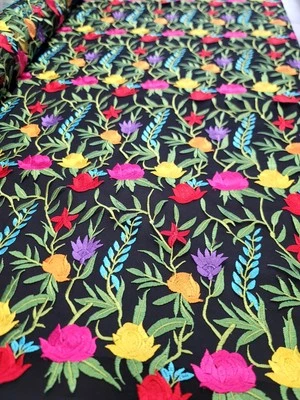 By The Yard Embroidered Red Purple Yellow Floral Black Mesh Multicolor Lace  - Image 1 of 4