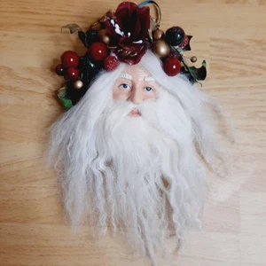 Vintage alte Welt Weihnachtsmann Gesicht Kopf Tannenzapfen Samt Weihnachtsschmuck 8" - Bild 1 von 8