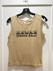 Vtg Sturgis Rally T-shirt Beige 2004 Y2K Tank Top Biker Shell Keyhole Back - Picture 1 of 11