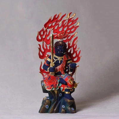 Estatua de Buda Fudo Myoo tallada en madera protección de boj madera 16 cm 6,3 pulgadas nueva Foto 1 de 4