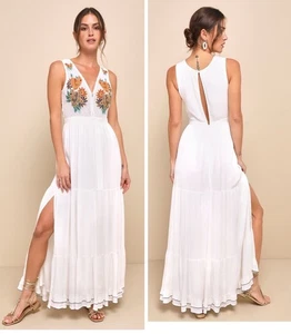 Lulus Tickets To Paradise Maxikleid weiß bestickt Größe M Boho Coastal - Bild 1 von 12